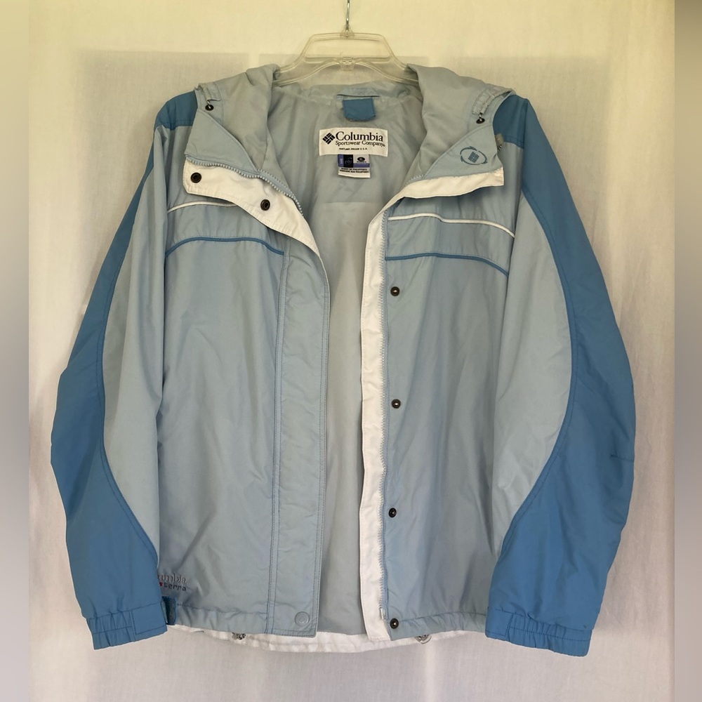 Columbia Womens Blue Core Interchange Hooded Windbreaker Jacket Size XL.